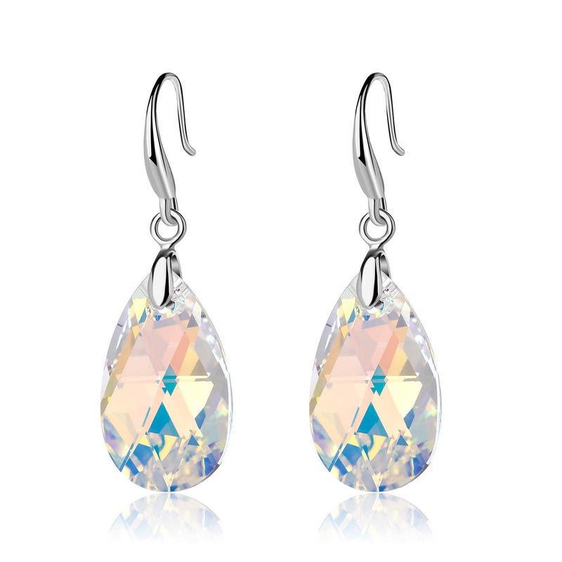 EVEVIC Austrian Crystal Teardrop Dangle Hook Earrings for Women 14K Gold Plated Hypoallergenic Jewelry (Aurora Borealis) - Image 1